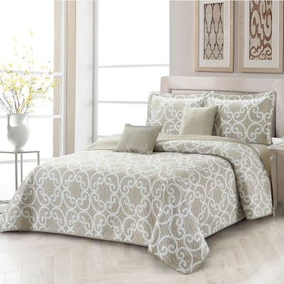 Home Soft Things 5 Piece Printed Microfiber Glena Gatework Quilts