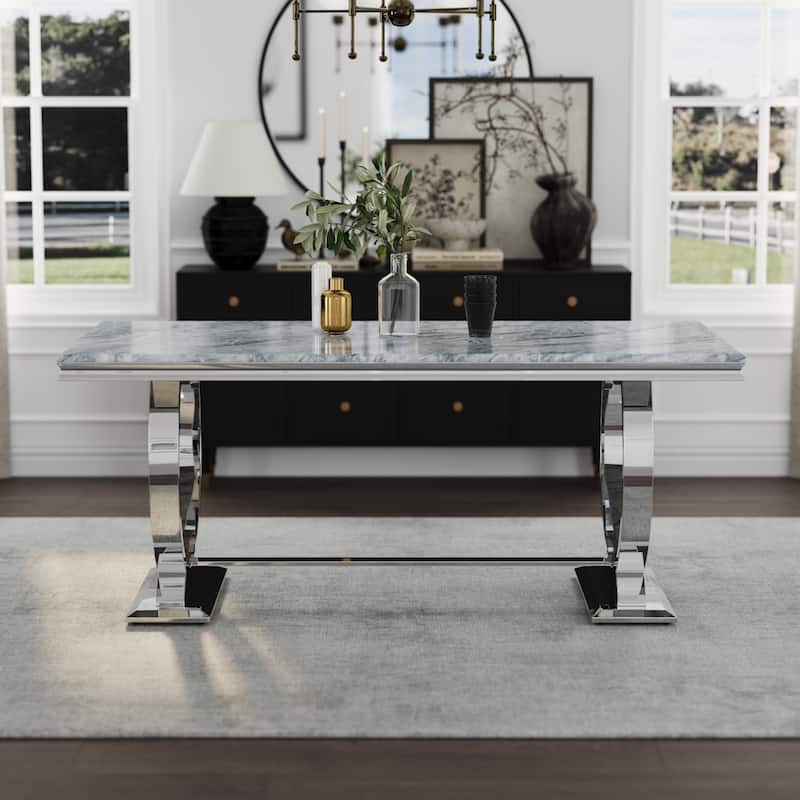 Luxury Dining Table Set with PU Leather Dining Chairs