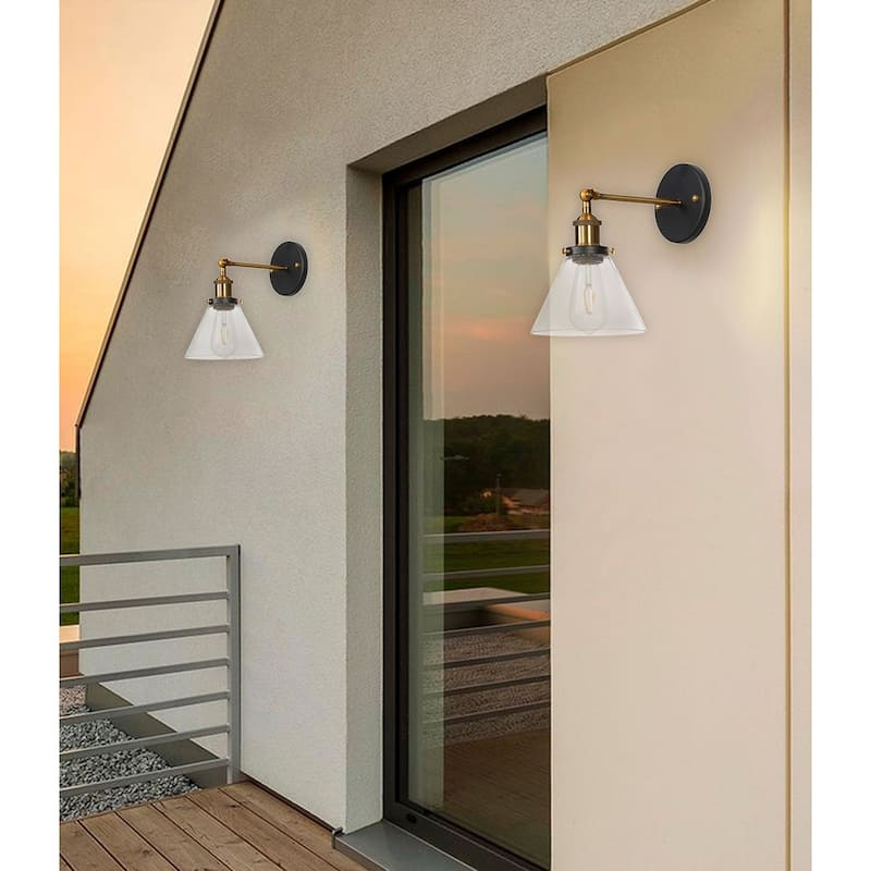 Modern 1-Light Swing Arm Wall Sconce with Cone Clear Glass Shade