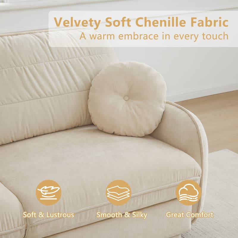 GDFStudio Sylvie Ashworth Chenille Cloud U-Shaped Loveseat Sofa with Movable Ottomans, Deep Seat