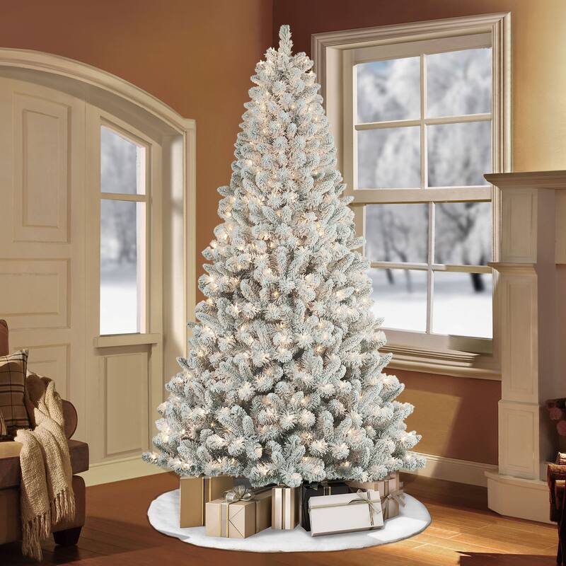 Puleo International Pre-Lit 7.5' Flocked Virginia Pine Artificial Christmas Tree