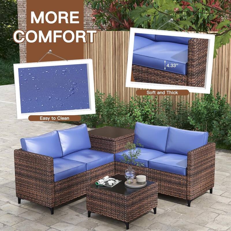 4-Piece Patio Sectional Sofa Set with Coffee Table and Storage Box