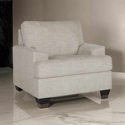 Roy 39 Inch Accent Armchair, Angular Arms, Plush Light Gray Polyester