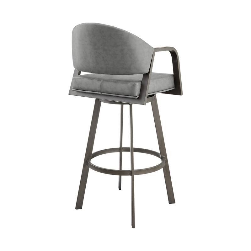 Marcy Swivel Counter Stool Chair, Gray Tufted Faux Leather