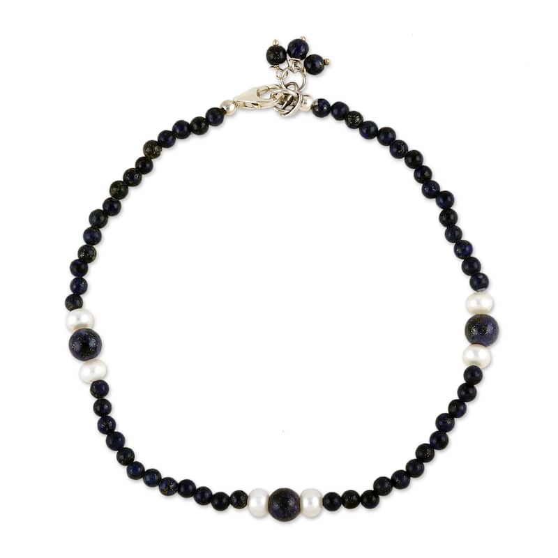 Handmade Sterling Silver 'Mystic Truth' Pearl Anklet (5.5-6 mm) (India) - White - Black - Adjustable