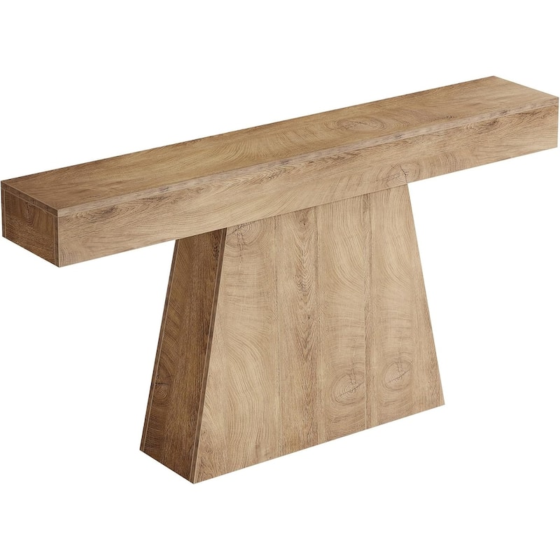 63 Inches Black Console Table, Farmhouse Entryway Table with Trapezoidal Base