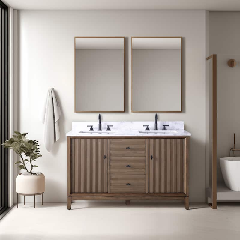 Vanity Art 54" Freestanding Bathroom Vanity with Engineered Marble Top and Sinks