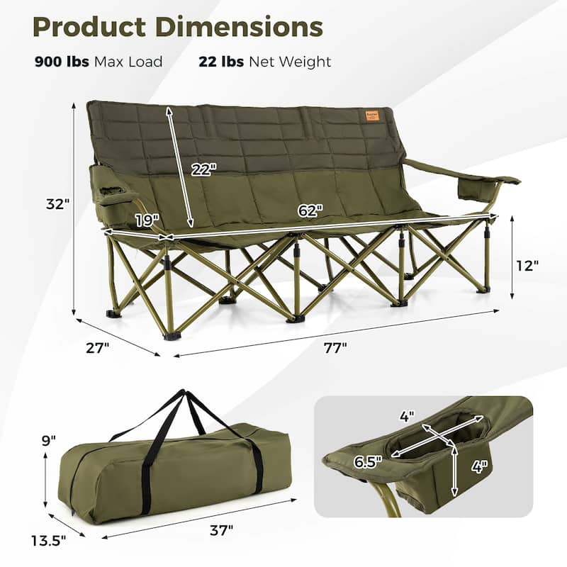 Costway Oversized 3 Person Camping Chair Portable Folding Camp Couch - See Details