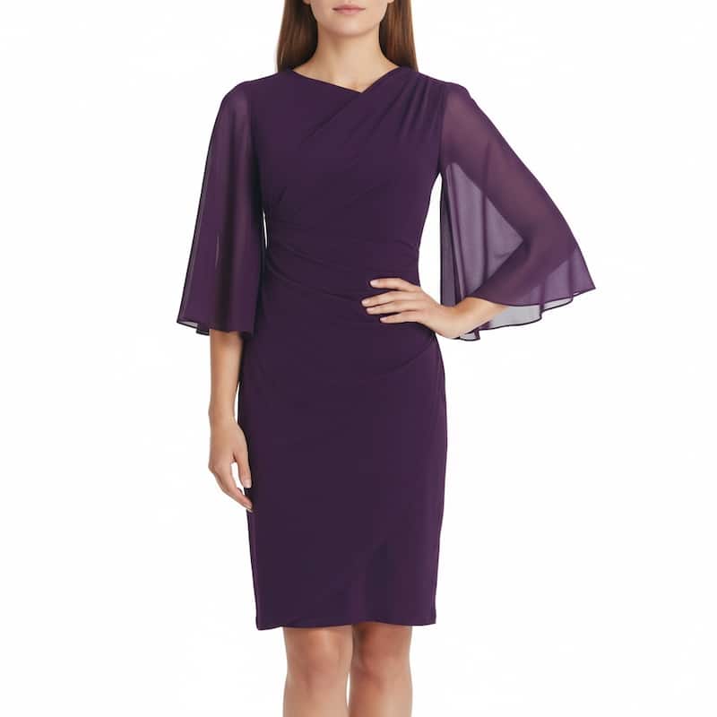 Connected Cowlneck Cape-Sleeve Sheath Dress