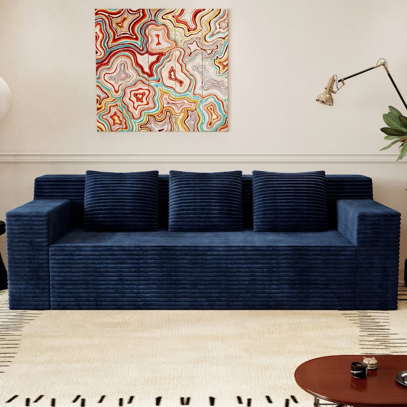 71" 3-Seater Corduroy Sofa with Deep Seating, No Assembly Required for Living Room & Bedroom - Blue