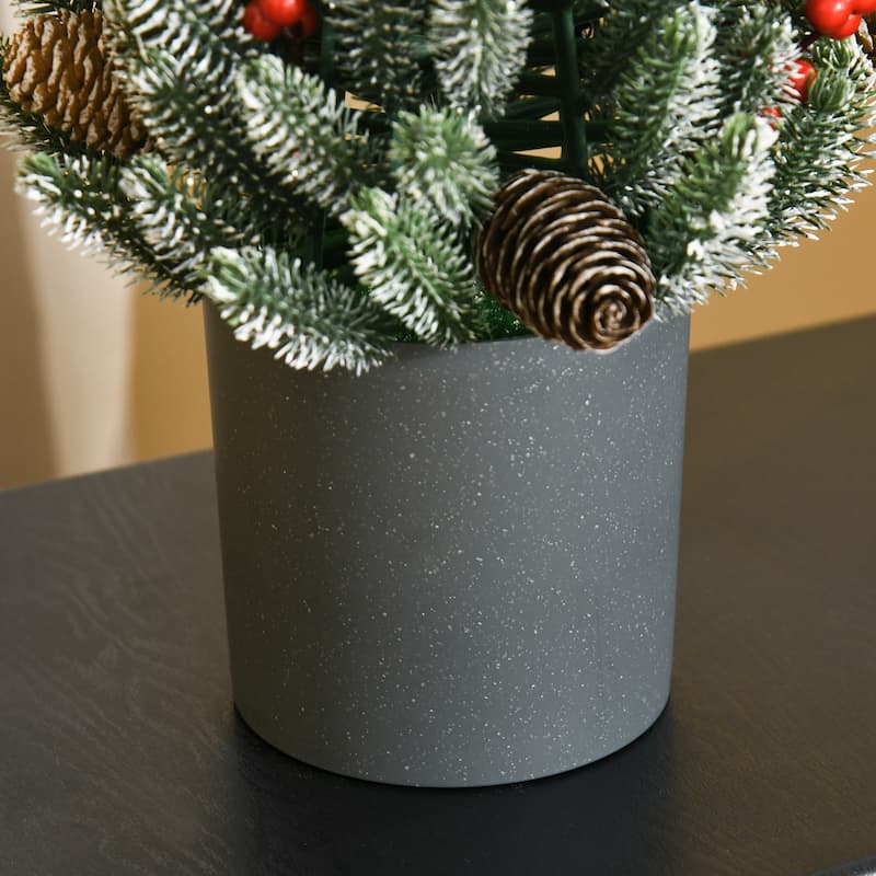 18" Mini Tabletop Xmas Pinecones Tree with Flocked Design and 170 Tips Red Berry for Decorations - 10.75"Dia x 18.5" H