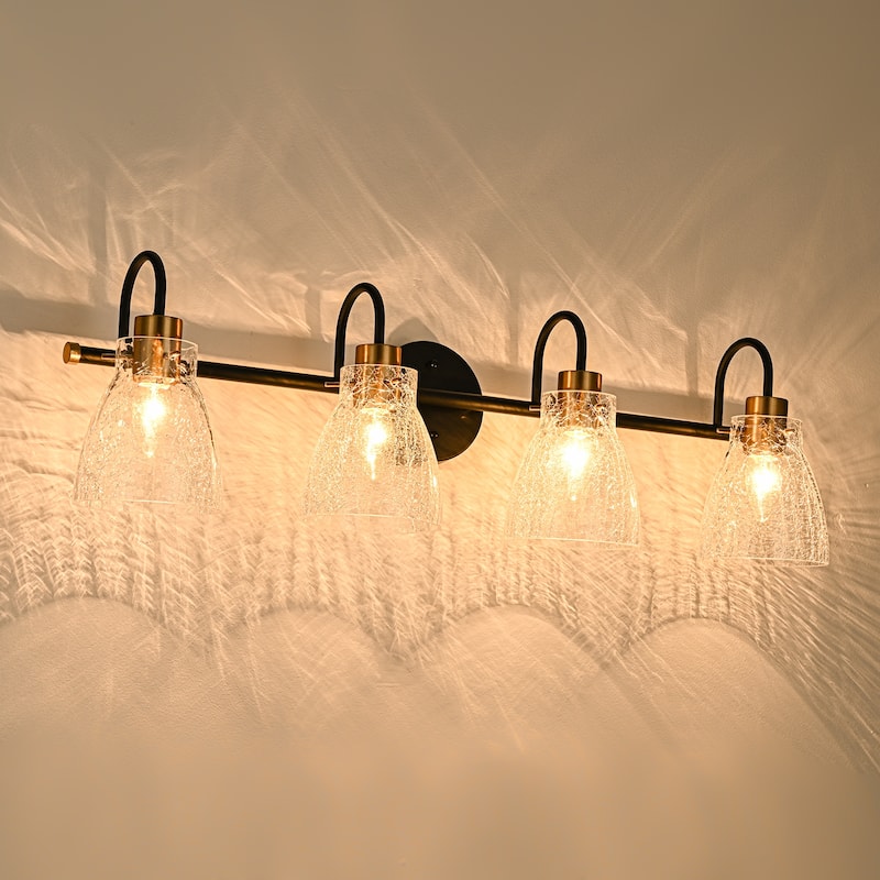 3/4 Light Bathroom Vanity Light Wall Sconce with Hammered Glass Shade