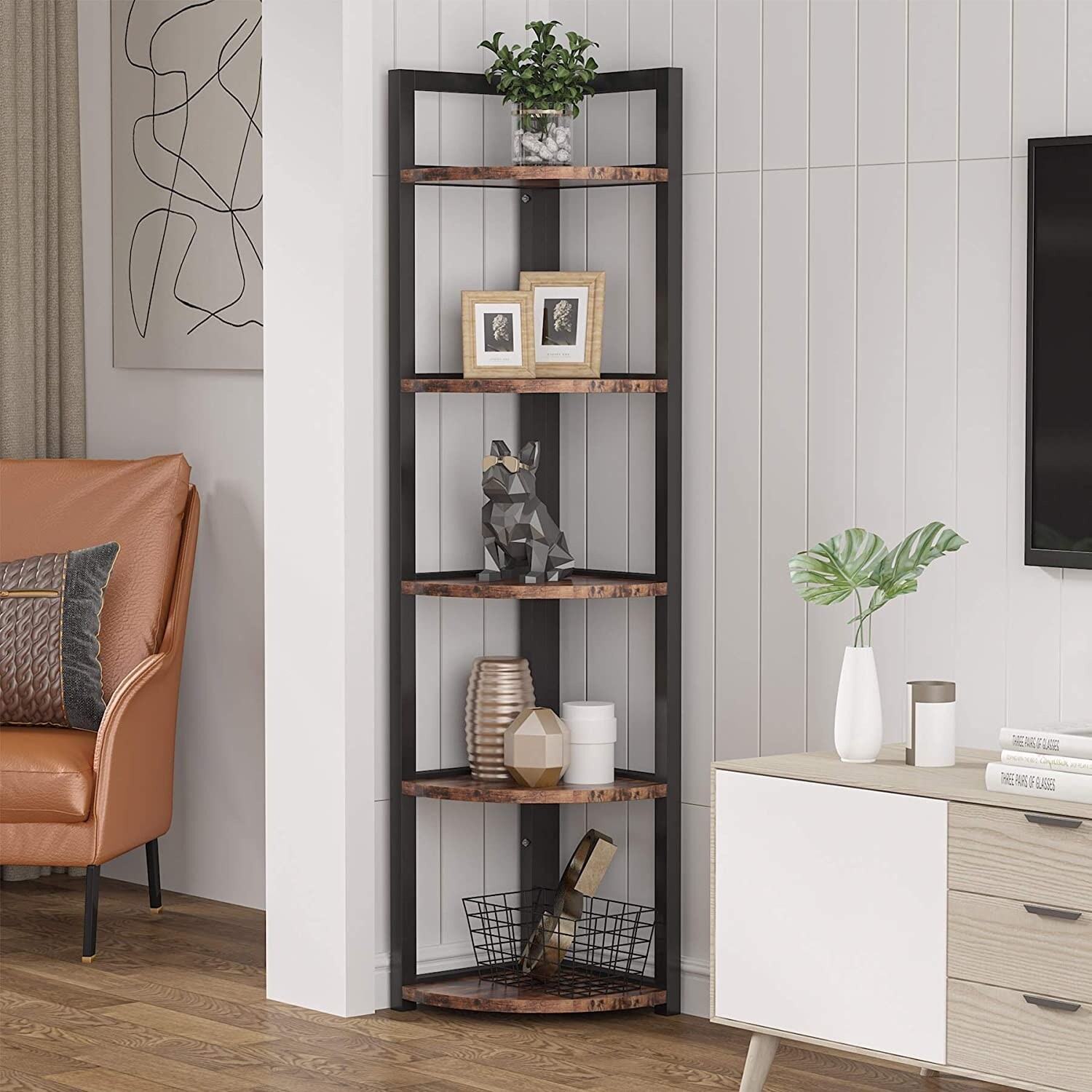 60 Inch Tall Corner Shelf, 5 Tier Small Bookcase, Industrial Plant Stand  for Living Room, Bedroom, Home Office - On Sale - Bed Bath & Beyond -  34320299