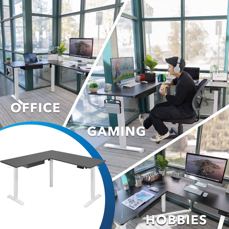 Mount-It! Large 63"W Electric Corner Adjustable Standing Desk, Black/White (MI-15016)