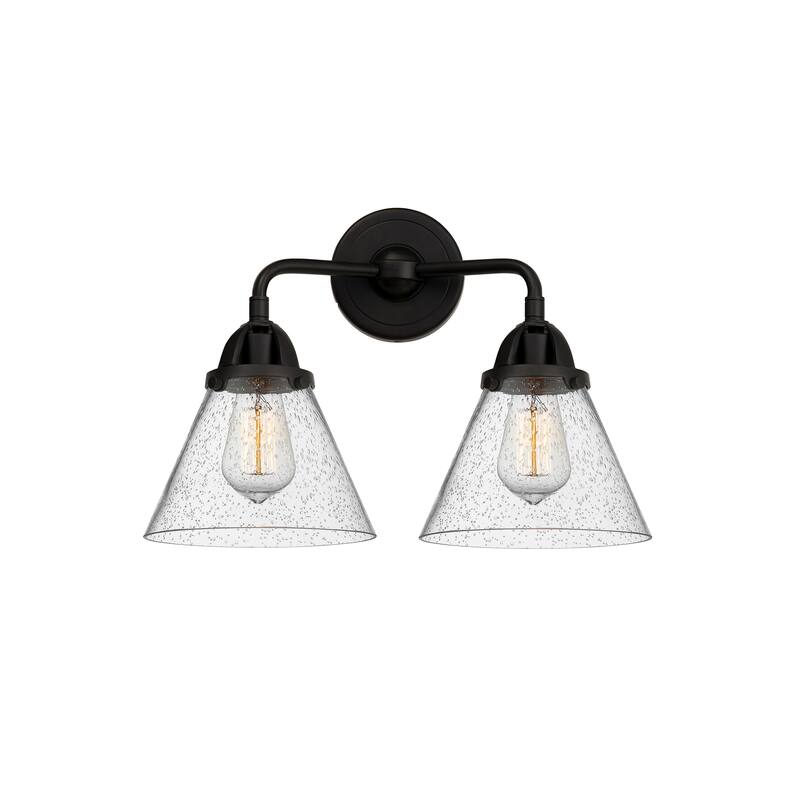 Innovations Lighting Nouveau 2 Cone - 2 Light 16" Bath Vanity Light - Seedy/Matte Black