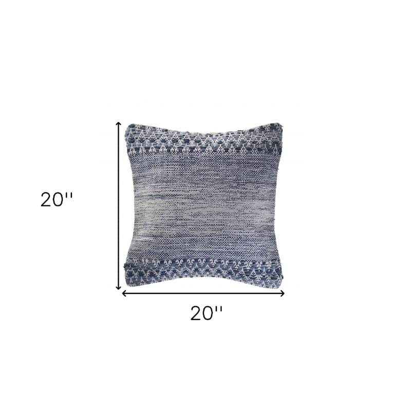 HomeRoots 20" X 20" Blue And Ivory 100% Cotton Chevron Zippered Pillow