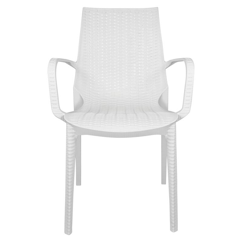 Kent Modern Outdoor Stackable Rattan Style Patio Dining Chair in Weave Design Side Armchair - 35" Height