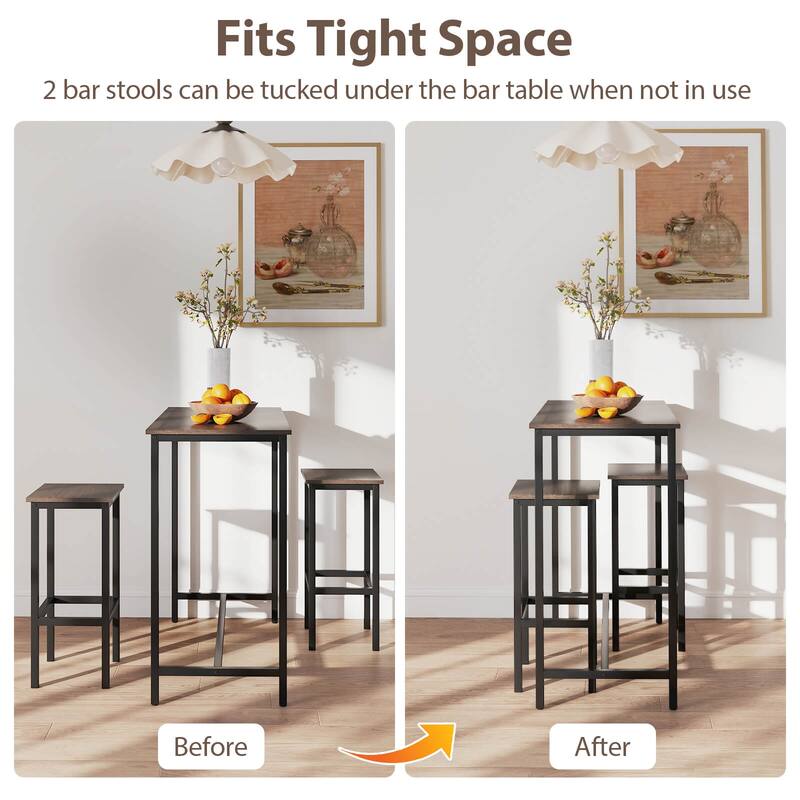 Costway 3 PCS Counter Height Table Set with Footrests Rectangular Pub