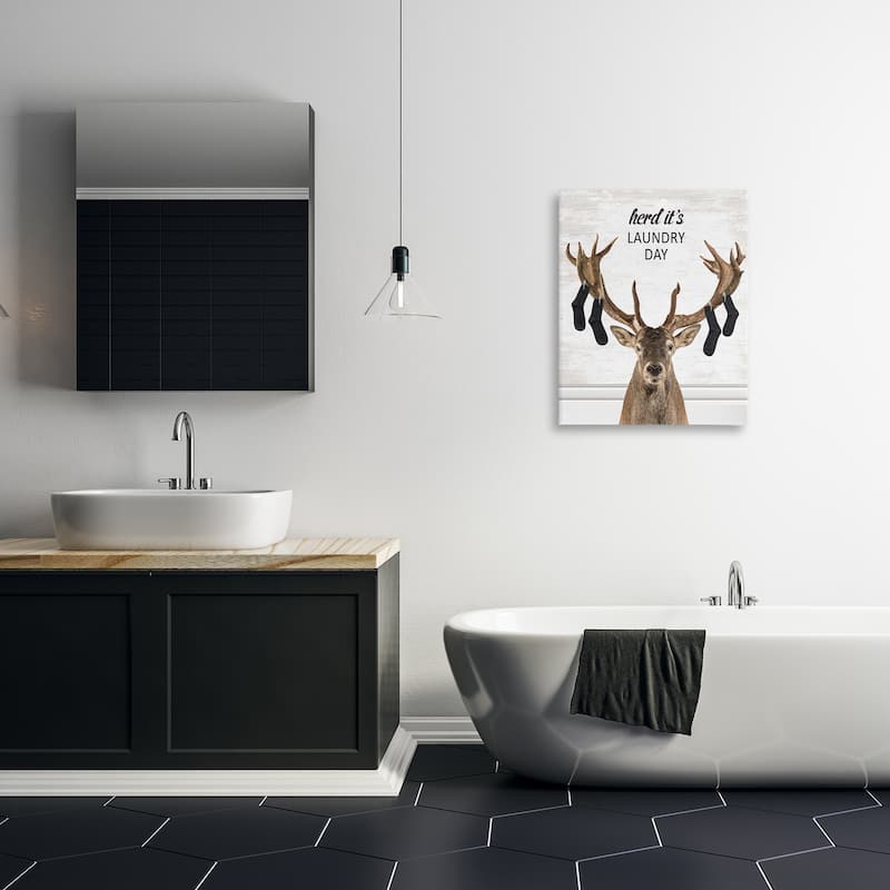 Stupell Laundry Elk with Hanging Socks Canvas Wall Art Design By Lettered and Lined