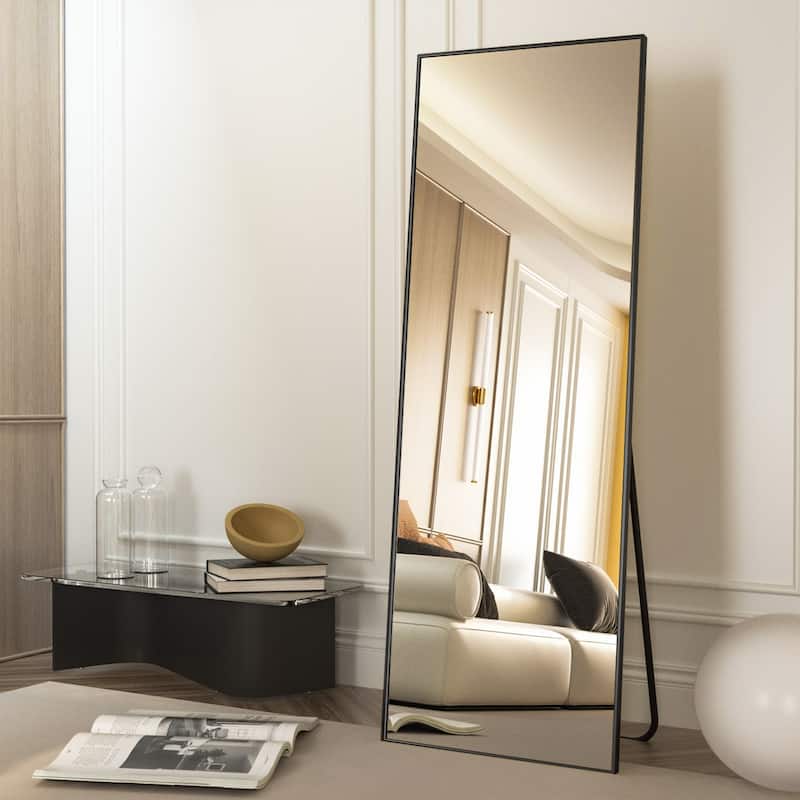 Large Standing Full Length Mirror Wall Decor for Hanging - 63"x20" - Black