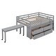preview thumbnail 31 of 34, Twin/Full Size Low Loft Bed with Retractable Writing Desk and 4 Drawers, Wooden Loft Bed Frame w/ Lateral Portable Desk & Ladder