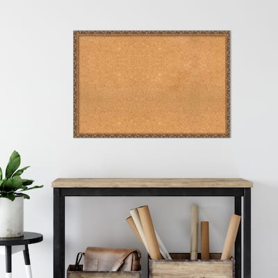 Antique Bronze Wood Framed Natural Corkboard Bulletin Board