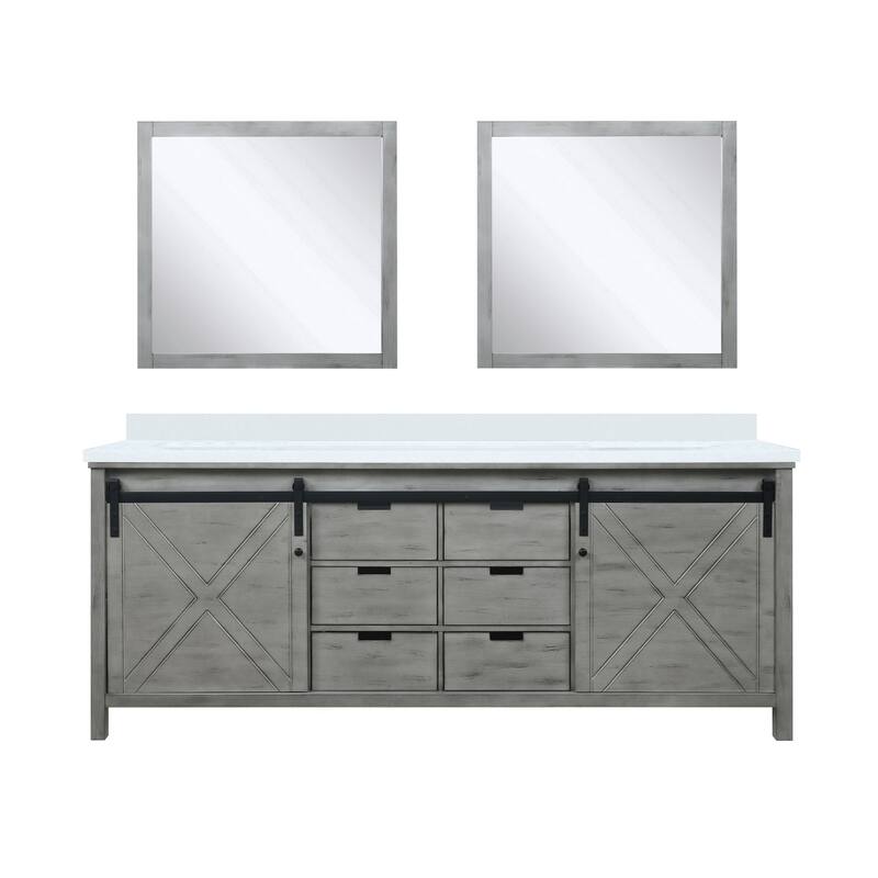 Marsyas 84 in W x 22 in D White Double Bath Vanity, Grey Quartz Countertop and 34 in Mirrors
