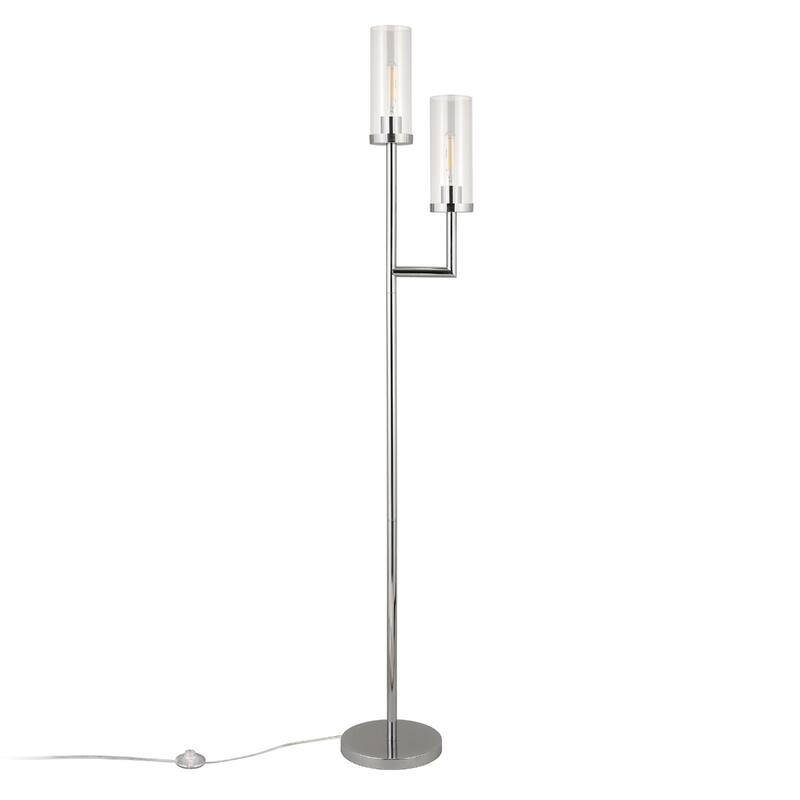 69" Tall Torchiere Floor Lamp with Clear Glass Drum Shades and 2-Light Metal Stand 8 Feet Cord - 69"H x 11"W x 11"D