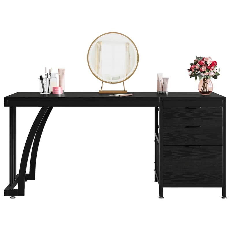 Vanity Desk with 3 Drawers, 59-Inch Large Dressing Table with Reversible Drawers, Chic Makeup Desk for Women Girls