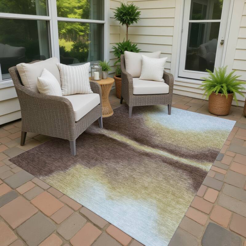 Machine Washable Indoor/ Outdoor Modern Landscape Chantille Rug - Fudge - 8' x 10'
