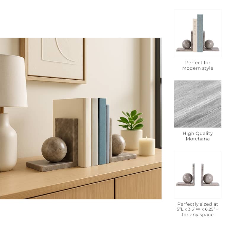 Decorative Bookends with Ball Orbs Accent - Set of 2, 6", Tan - 6.25"