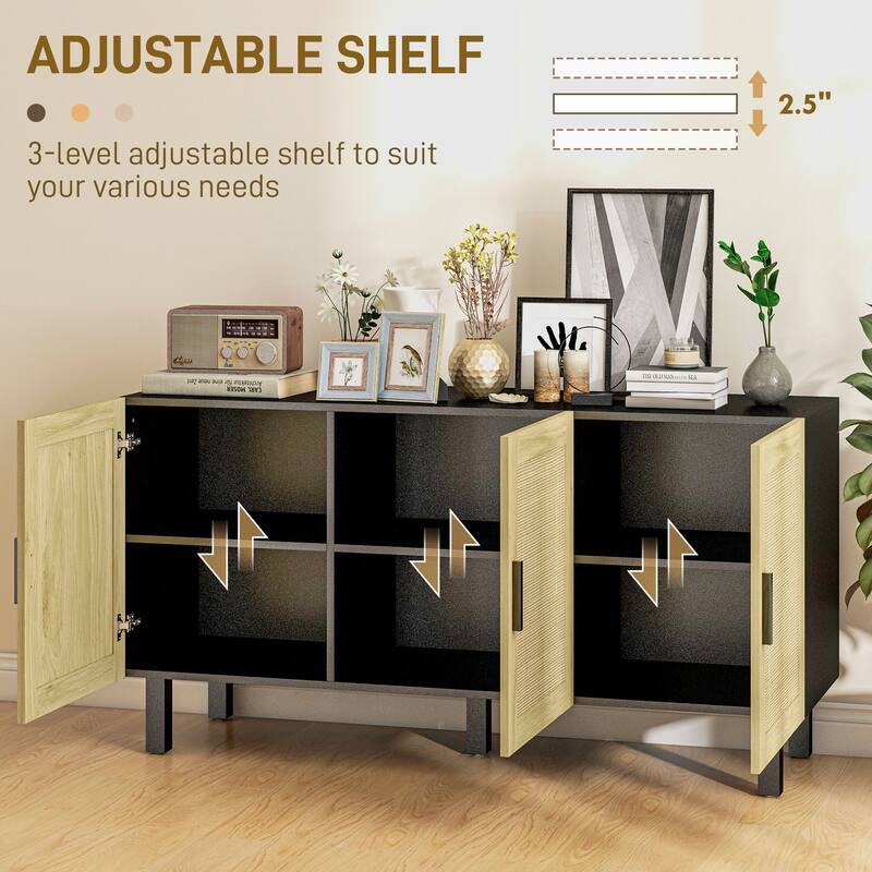 Rattan Woven Design Kitchen Storage Cabinet / Boho Buffet Sideboard