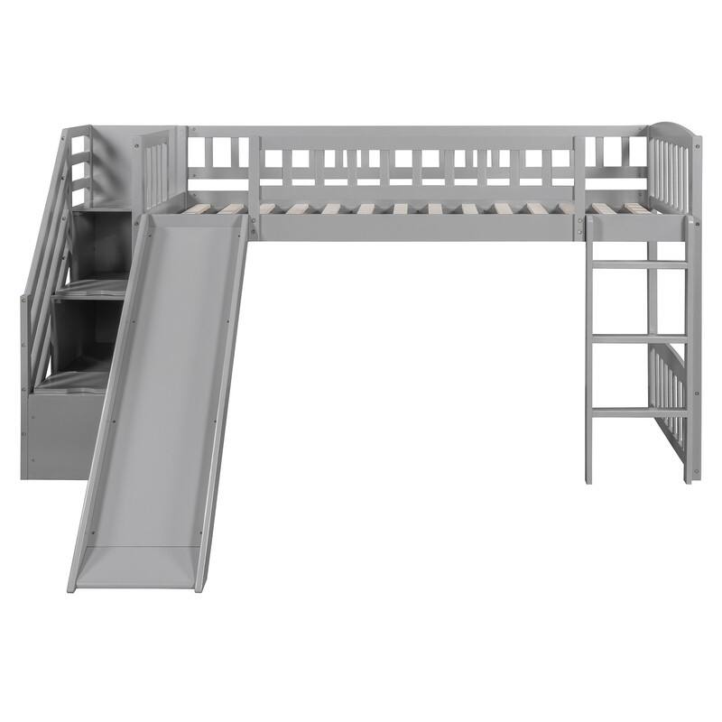 Twin Size Loft Bed with Two Drawers, Stairway and Slide