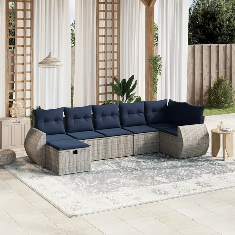 vidaXL Patio Sofa Set with Cushions Outdoor Conversation Furniture Poly Rattan - 24.4" x 24.4" x 27.2" - Gray without table