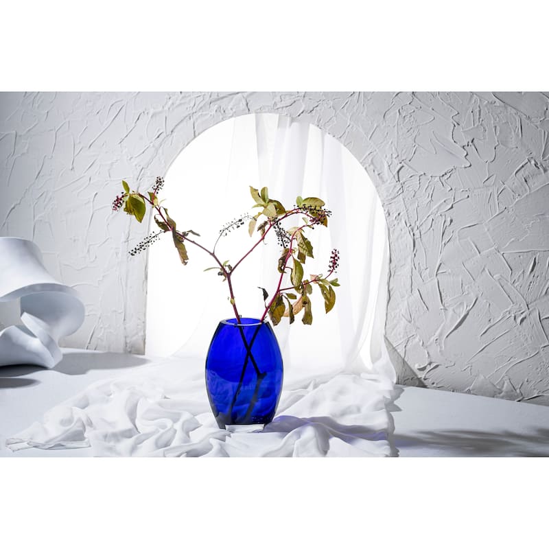 Majestic Gifts Handmade Glass-Oval Shaped vase-Cobalt-Made in Europe