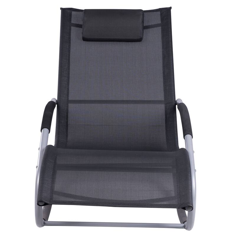 Outdoor Chaise Rocker with Detachable Pillow and Weather-Fighting Fabric, Zero Gravity Rocking Chair for Patio, Deck, Pool