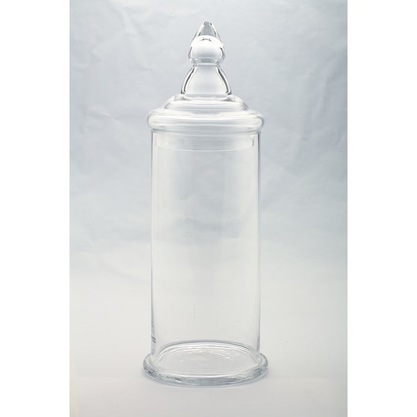 19" Clear Cylindrical Shaped Glass Jar with Finial Lid - N/A