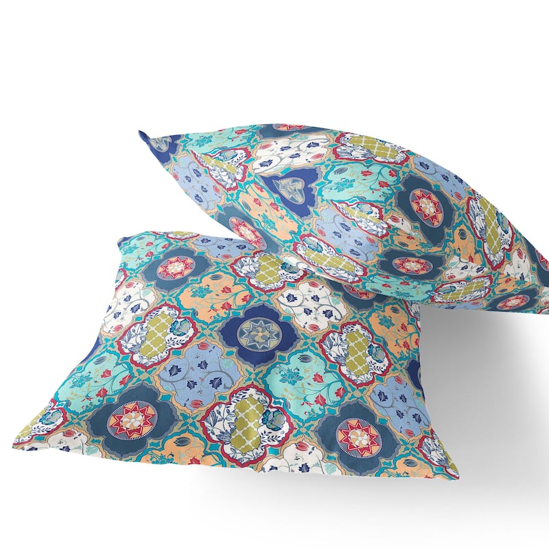 HomeRoots Set of Two 16" X 16" Green and Pink Blown Seam Floral Indoor Outdoor Throw Pillow - 16.00' X '16.00' X '5.00