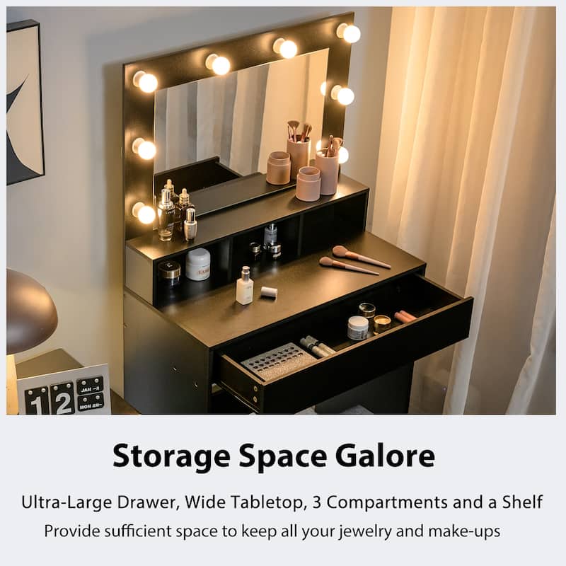 Costway Vanity Table Set with Lighted Mirror 8 LED Bulbs Large Drawer - See Details