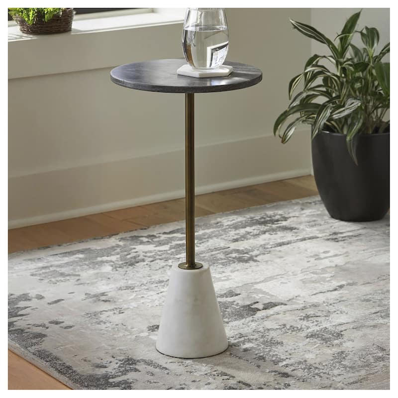 Signature Design by Ashley Caramont Black/White Accent Table - 12"W x 12"D x 24"H - 12"W x 12"D x 24"H - Black - Marble