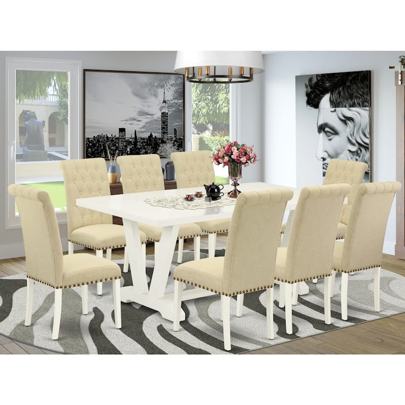 Small Dining Table Set - 9 Piece Parsons Dining Room Set - 8 Chairs & Rectangular Table - Solid Wood