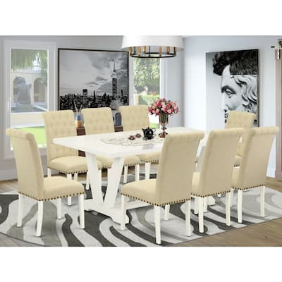 Small Dining Table Set - 9 Piece Parsons Dining Room Set - 8 Chairs & Rectangular Table - Solid Wood