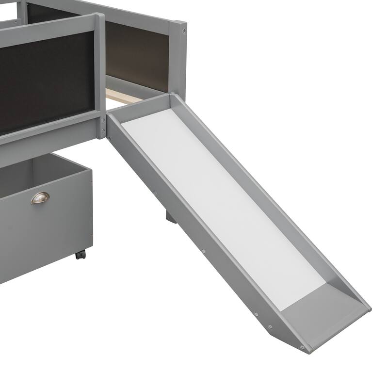 Twin size Loft bed Wood bed with Two Storage Boxes - Gray