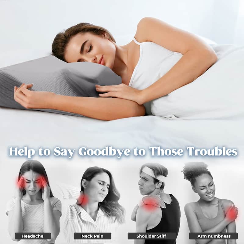 Cooling Gel Memory Foam Contour Pillow, OX Horn Cervical Pillow - Grey