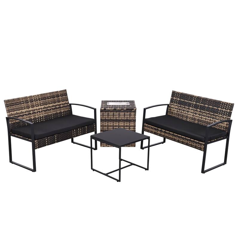 4 Piece Outdoor PE Wicker Furniture Set, Patio Rattan Sectional Sofa Couch with Washable Cushions - Yellow