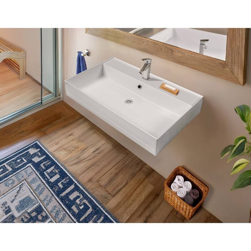 Whitehaus B-AG81-1H 31-7/8" Rectangular Vitreous China Wall Mounted