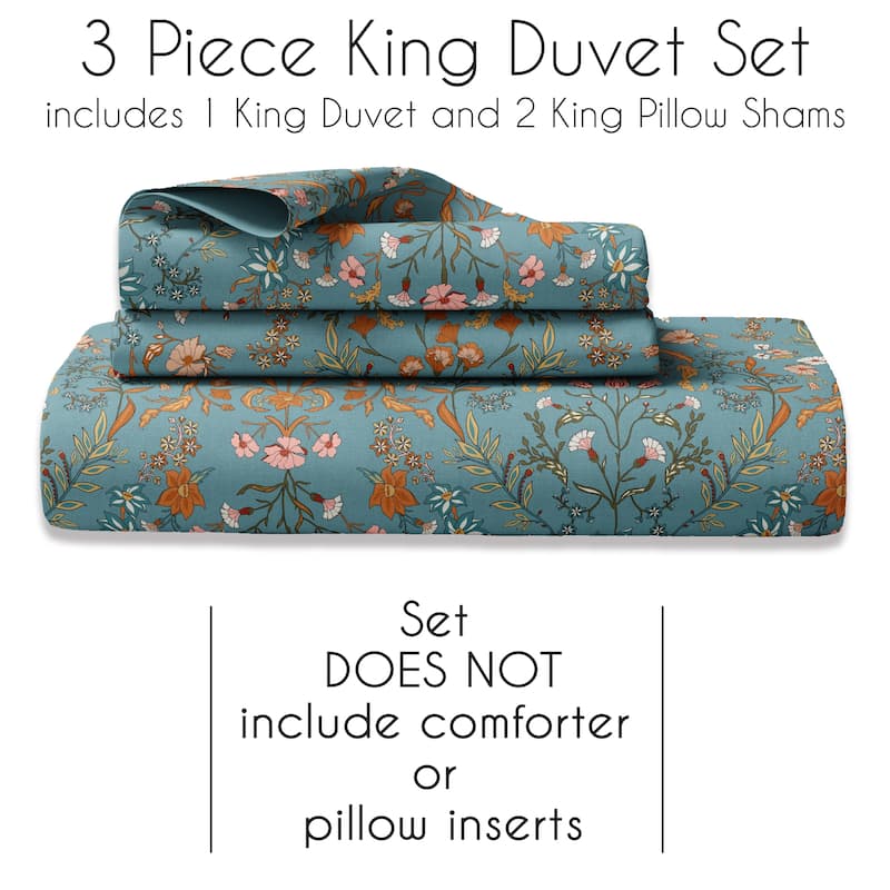 Sweet Jojo Designs Boho Wildflower Vintage Floral Girl King Duvet Cover Bedding Set Botanical Garden Flower Bohemian Farmhouse