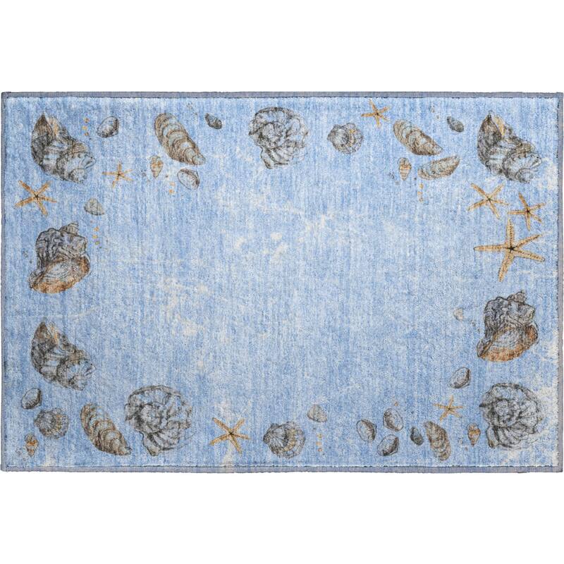 Premium Washable Super Soft Coastal Shell Border Mayfield Rug