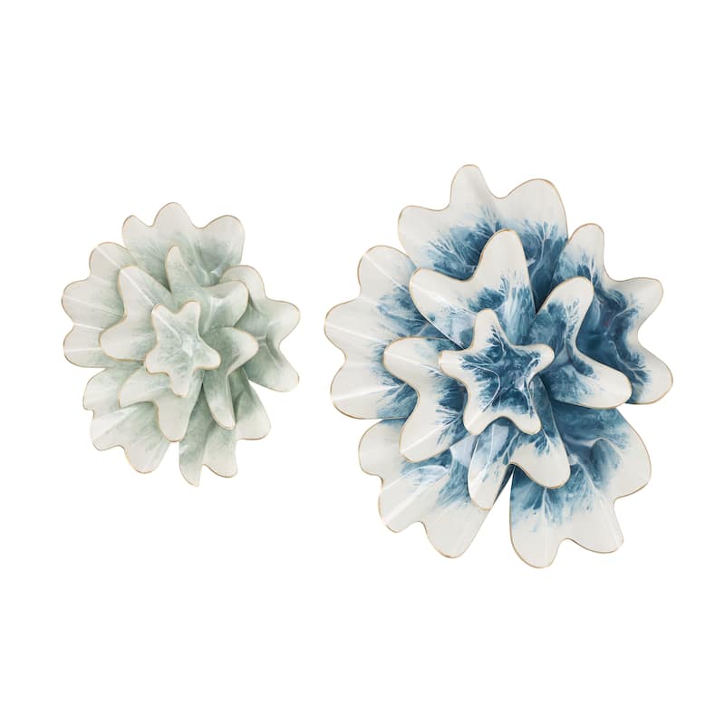 Metal Floral Home Wall Decor with White and Gold Accents - Set of 2 Multi Colored - Roche River Decor