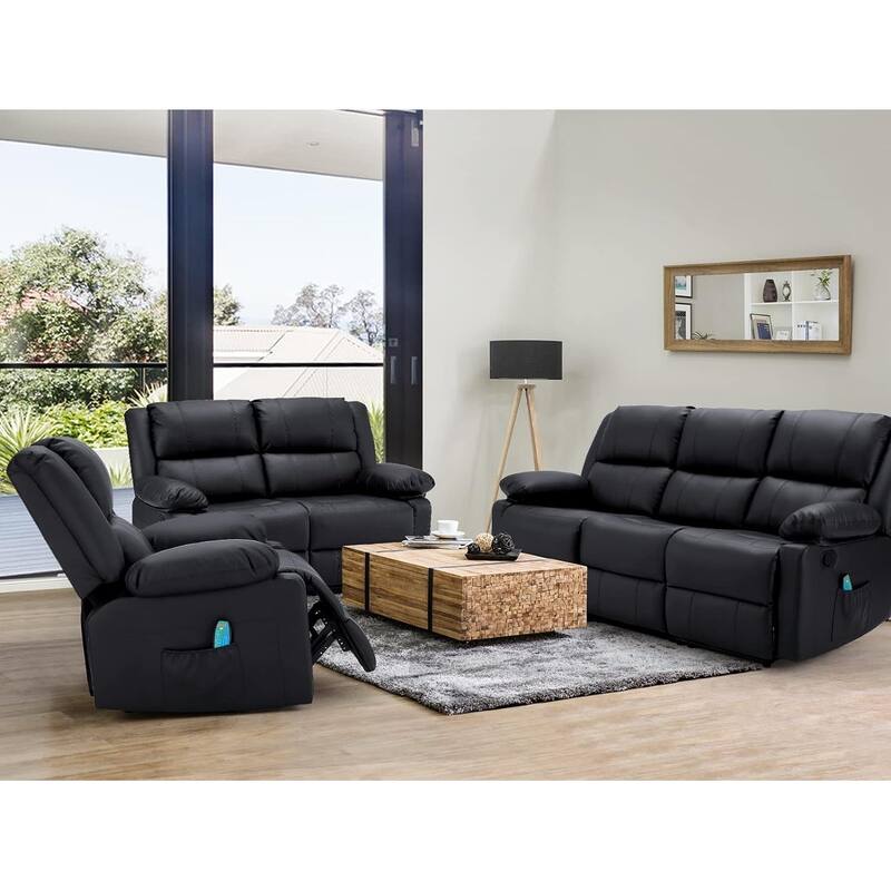 AECOJOY 3-Seater Reclining Sofa with Heat and Massage Function